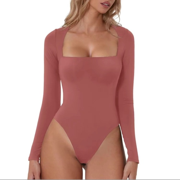 Tops - Qinsen Women's Long Sleeve Square Neck Bodysuit -